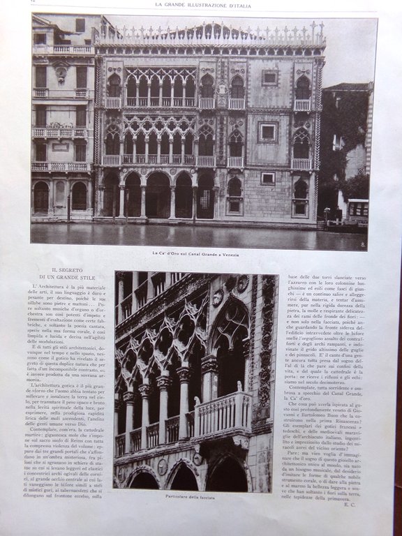 Articolo del 1925 Cattedrale di Reims Anteguerra Ca' d'Oro Venezia …