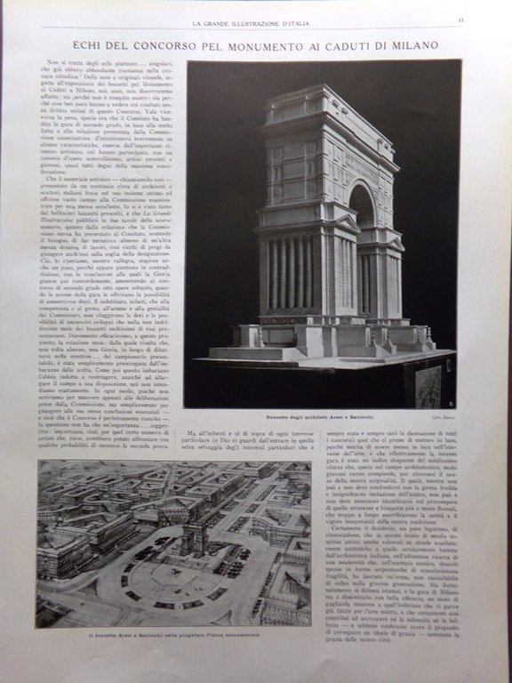 Articolo del 1925 Concorso Monumento Caduti Milano Aresi Baciocchi Muzio … | Immagine Gallery 1