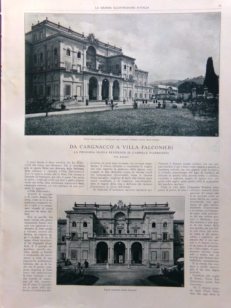 Articolo del 1925 Da Cargnacco a Villa Falconieri Residenza Gabriele …