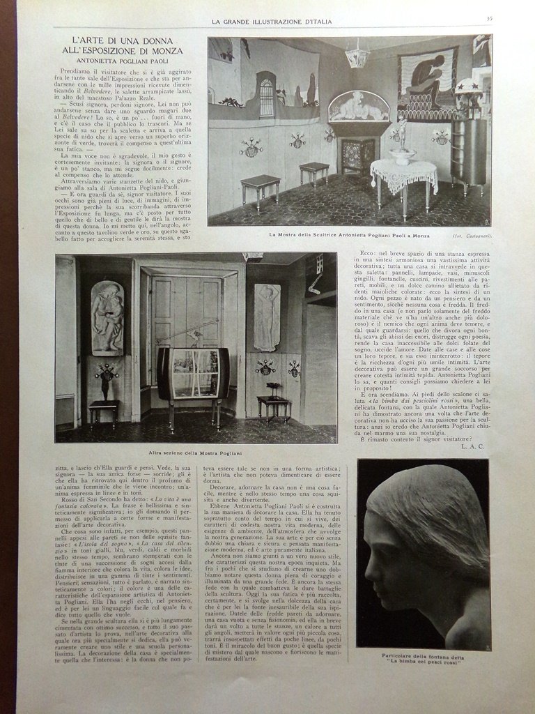 Articolo del 1925 Esposizione Monza Antonietta Pogliani Paoli Donna