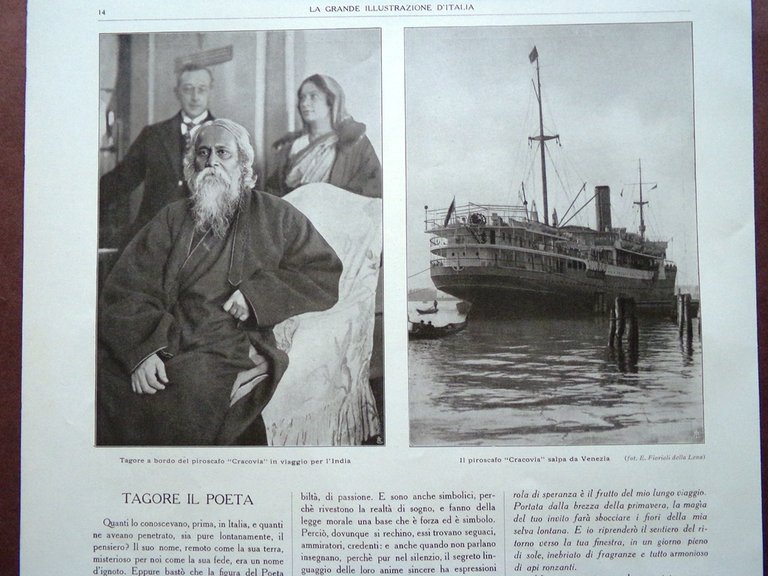 Articolo del 1925 Il poeta indiano Rabindranath Tagore Cracovia Scardin