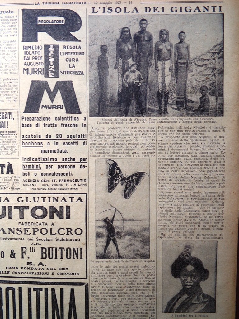 Articolo del 1925 L'isola dei Giganti di Nigabsi Razze Antidiluviane
