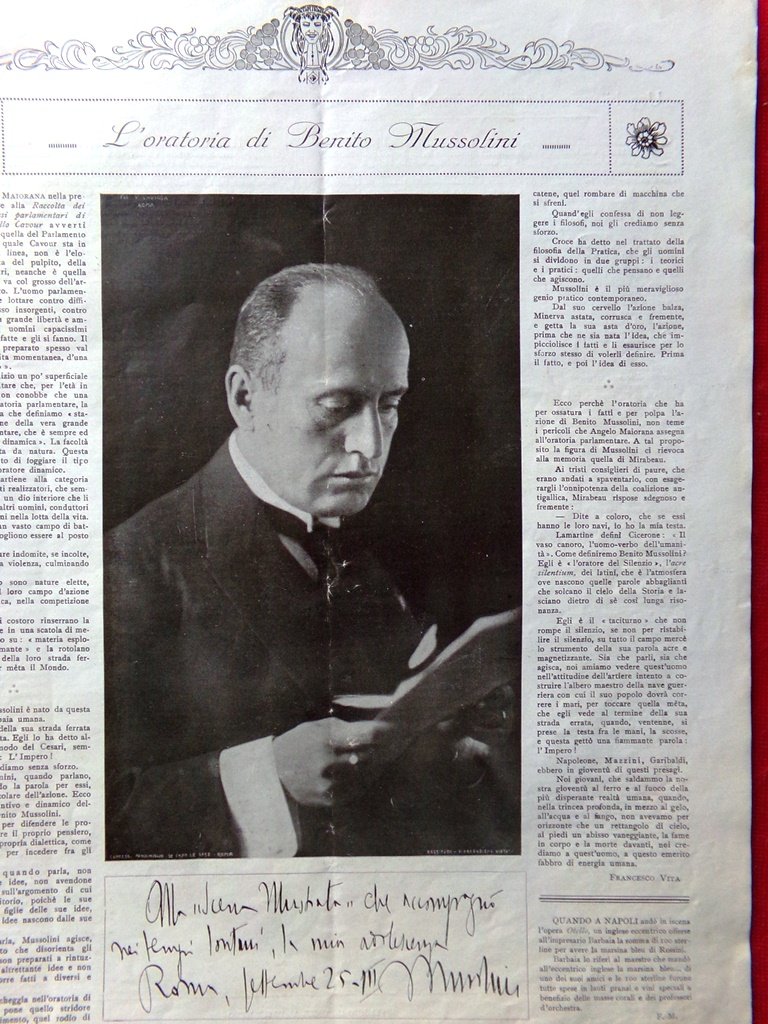 Articolo del 1925 L'oratoria di Benito Mussolini di Francesco Vita