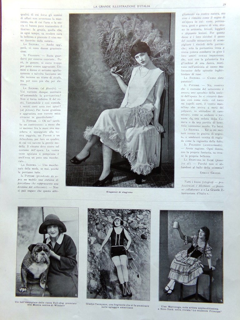 Articolo del 1925 Moda Tennyson Marvenga Jacometti-Ciofi Calvé Ferruggia Bulldog