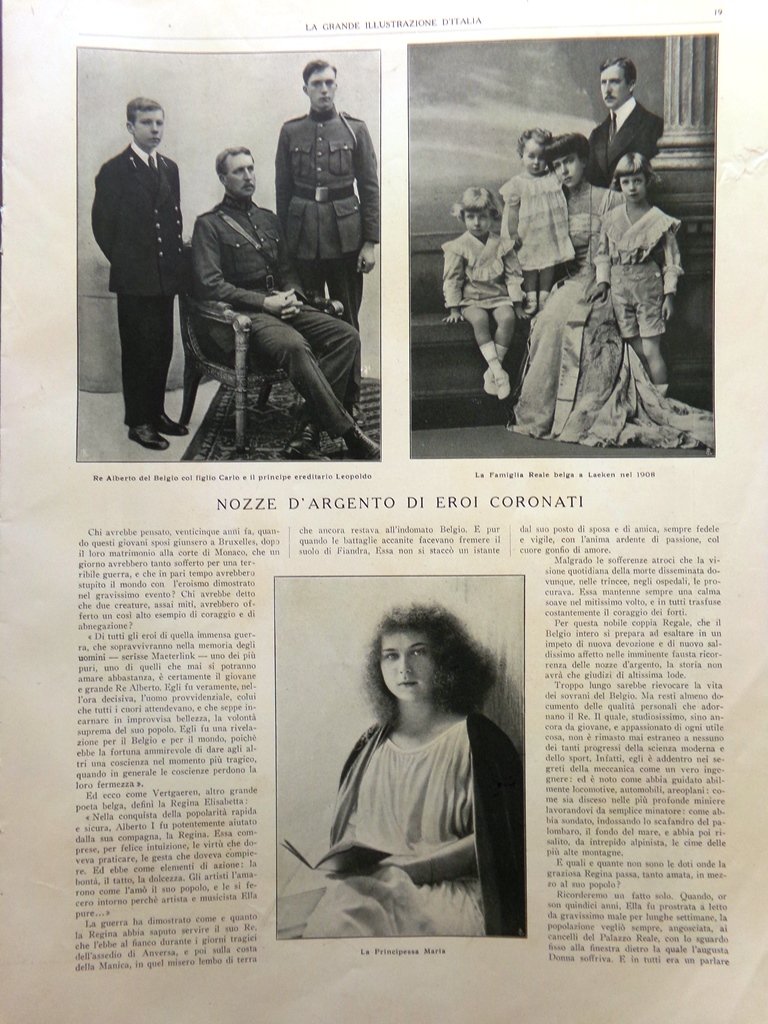 Articolo del 1925 Nozze Argento Eroi Corona Re Alberto Belgio …