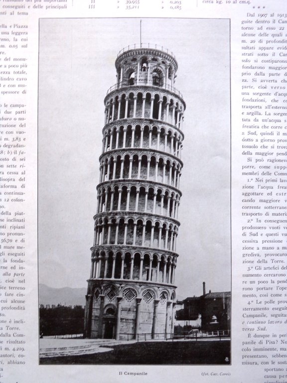 Articolo del 1925 Pericolo Crollo del Campanile di Pisa Torre …