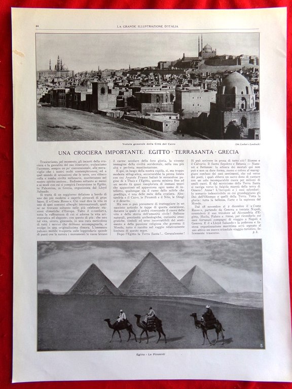 Articolo del 1925 Renata Treves Crociera Egitto Terrasanta Grecia Piramidi …