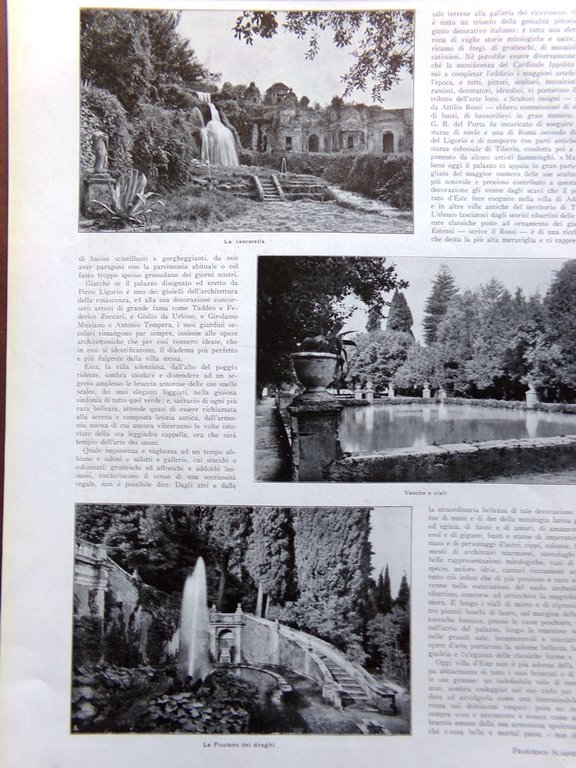 Articolo del 1925 Soggiorni Celebri d'Italia Villa d'Este a Tivoli …