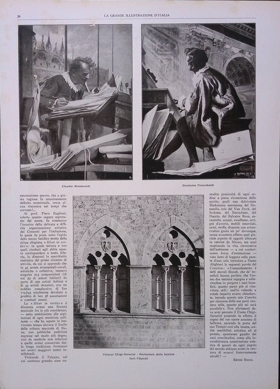 Articolo del 1926 Il Risveglio Musicale Senese Monteverdi Frescobaldi Viligiardi