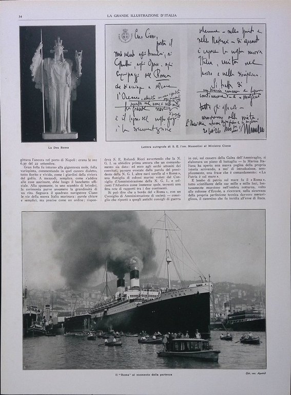 Articolo del 1926 Il Viaggio Inaugurale del Nuovo Grandioso Transatlantico …