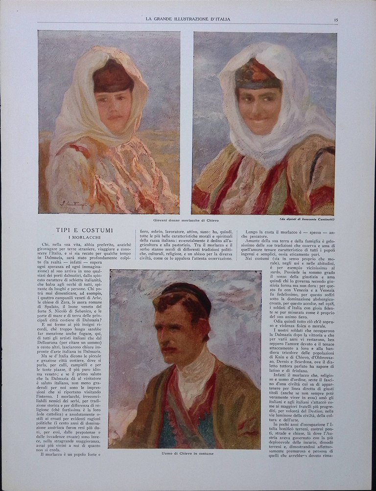 Articolo del 1926 Tipi e Costumi I Morlacchi Chievo Dalmazia …