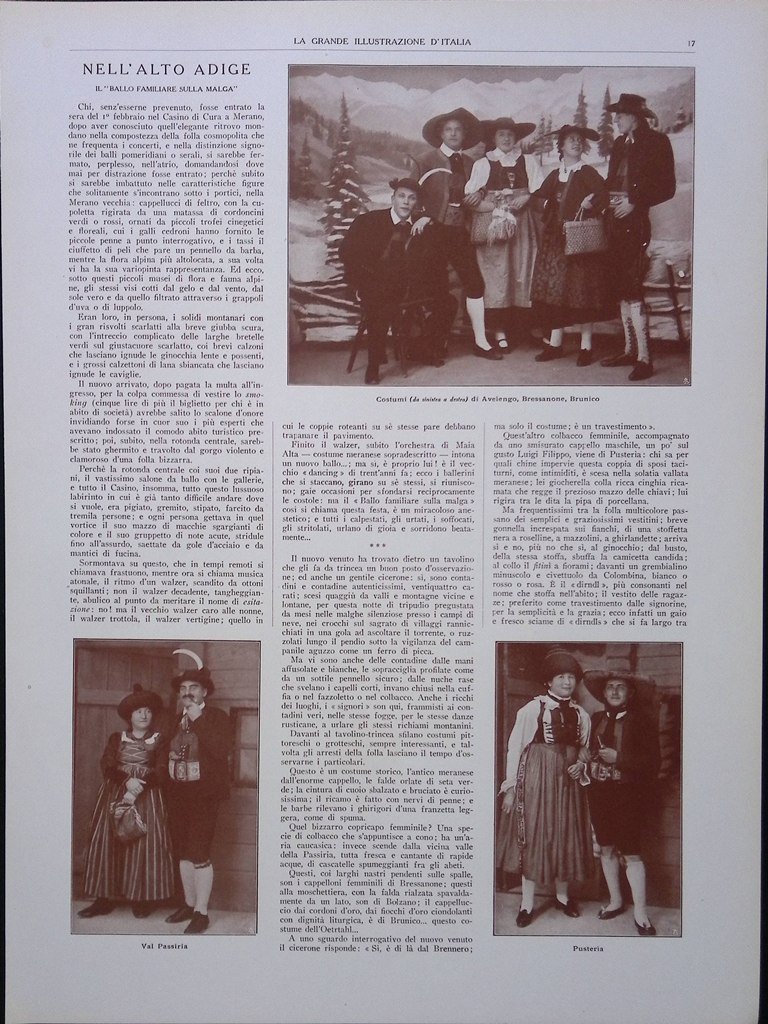 Articolo del 1927 Alto Adige Ballo Familiare Malga Val Passiria …