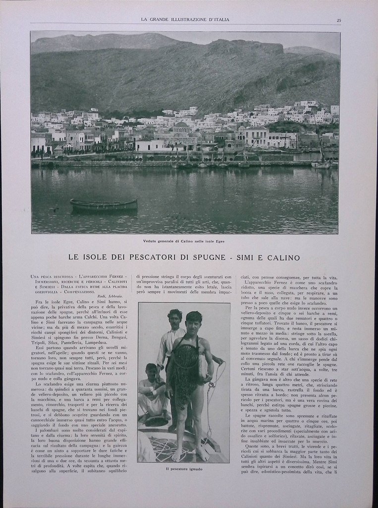 Articolo del 1927 Le Isole dei Pescatori di Spugne Simi …