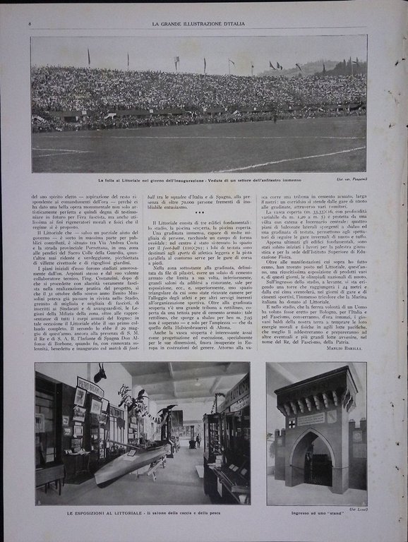 Articolo del 1927 Littoriale Inaugurazione Stadio Esposizioni Arpinati Bologna