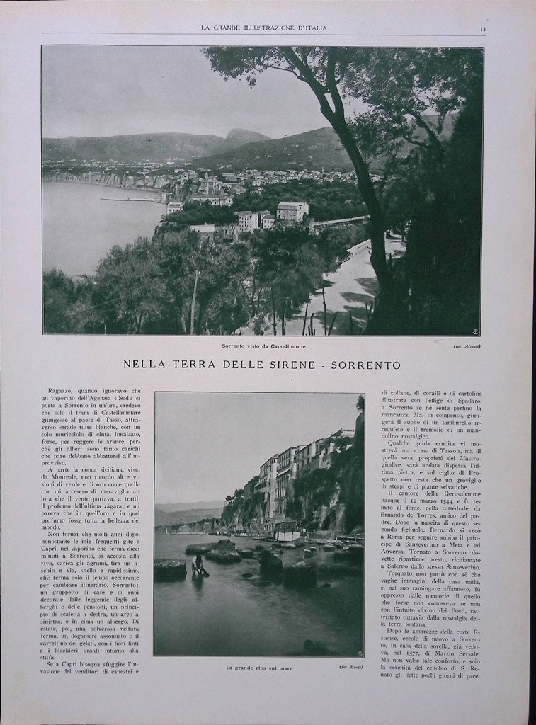 Articolo del 1927 Nella Terra delle Sirene Sorrento Marina Positano …