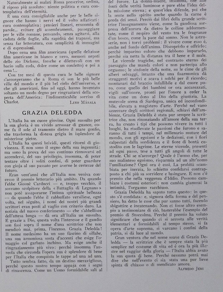 Articolo del 1927 Premio Nobel di Grazia Deledda di Alfredo …