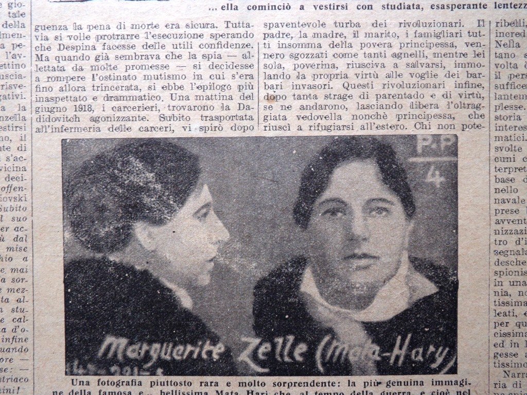 Articolo del 1927 Spionaggio Profumato Donne Colleghe di Mata Hari