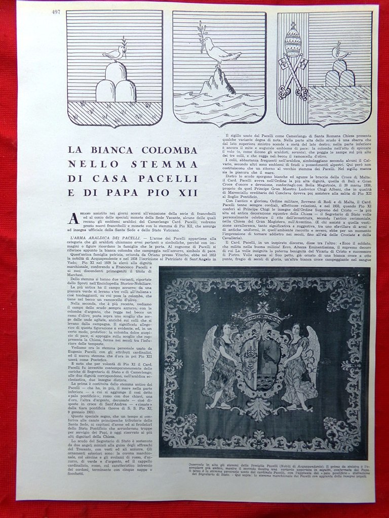 Articolo del 1939 La Bianca Colomba nello Stemma di Casa …