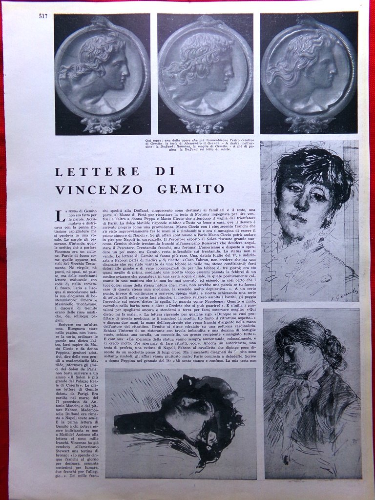 Articolo del 1939 Lettere di Vincenzo Gemito di Raffaele Carrieri