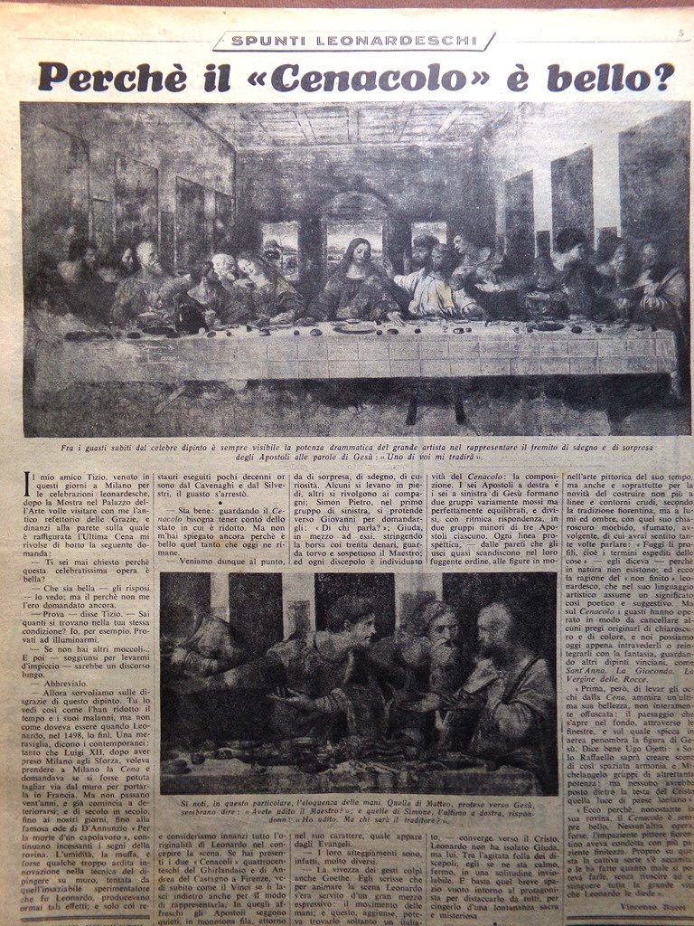 Articolo del 1939 Perché il Cenacolo è bello di Vincenzo …