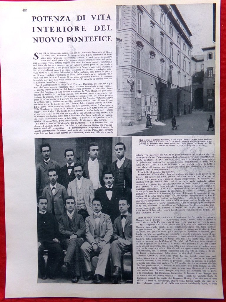 Articolo del 1939 Potenza di vita interiore del nuovo Pontefice …