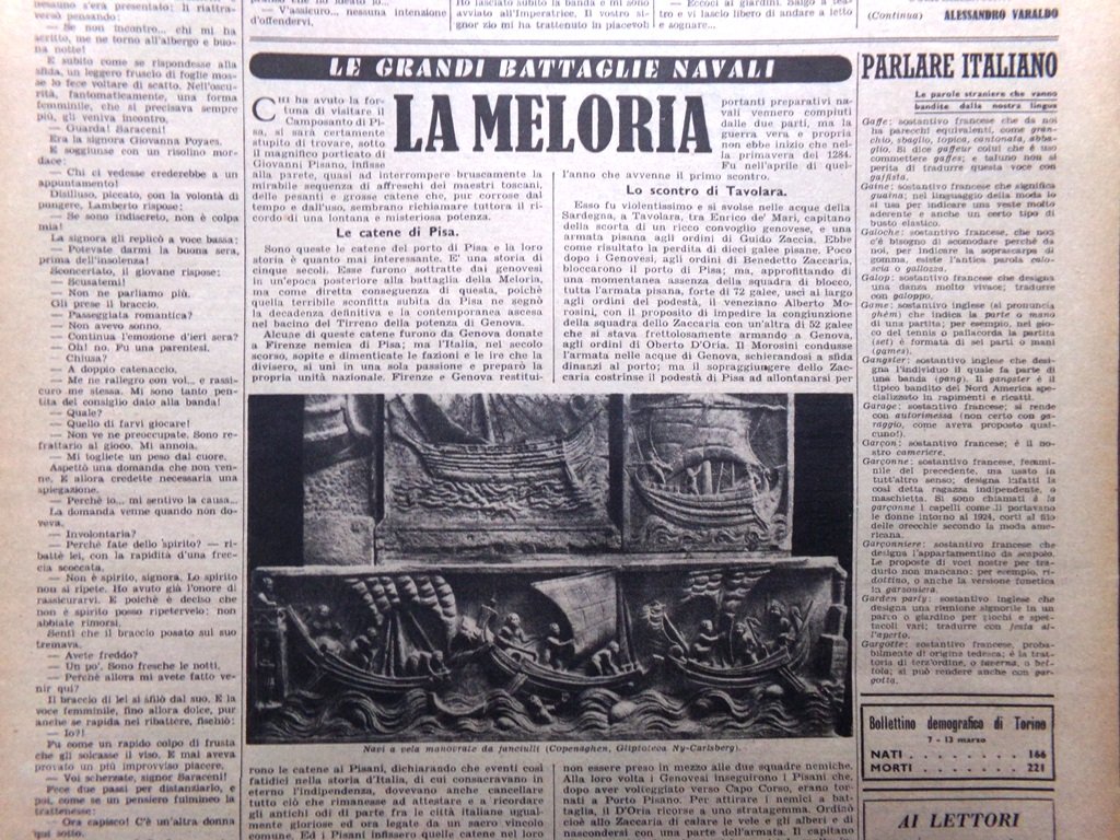 Articolo del 1943 Grandi Battaglie Navali La Meloria di Polibio