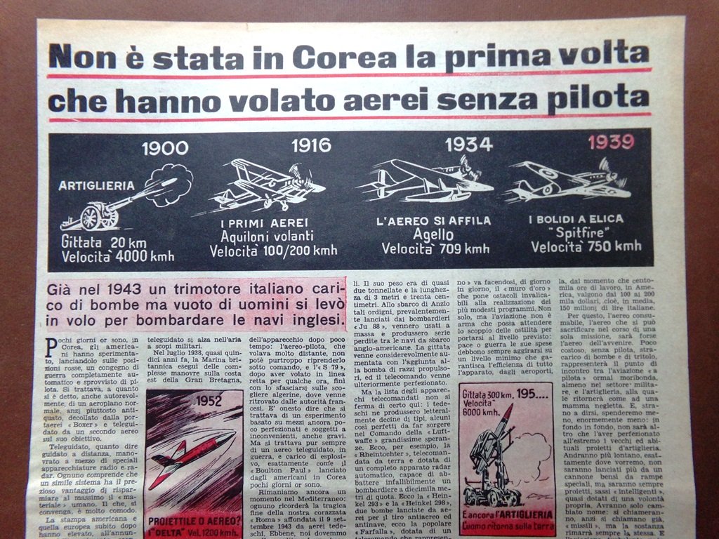 Articolo del 1952 Corea Volo Aerei Senza Pilota Franco Bandini …