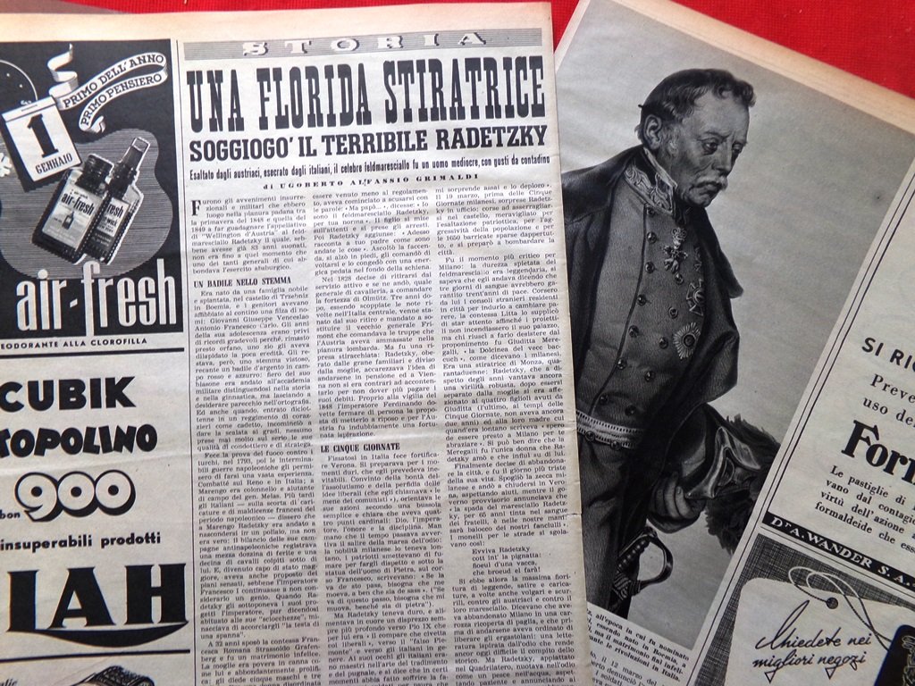 Articolo del 1952 Feldmaresciallo Radetzky Florida Soggiogato da Stiratrice