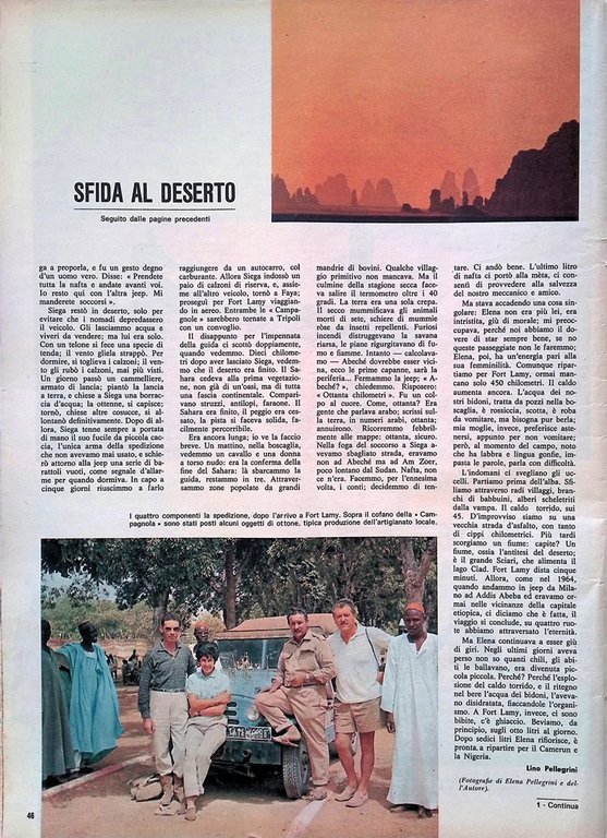 Articolo del 1966 Sfida al Deserto Lino Pellegrini Sahara Cimitero …