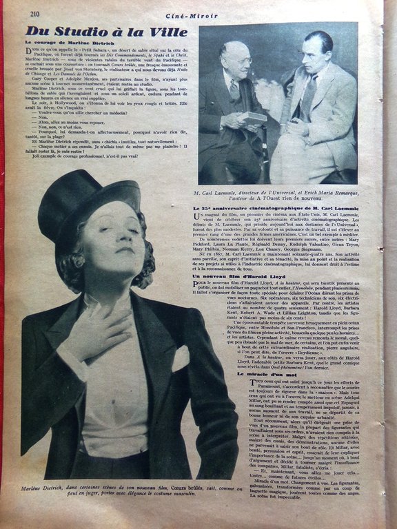 Cine-Miroir du 27 Mars 1931 Chevalier Lloyd Dietrich Toutain Harvey …