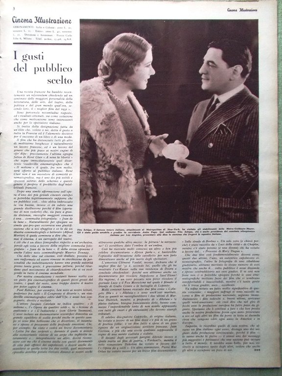 Cinema Illustrazione 13 Aprile 1932 Garbo Dvorak Tito Schipa keaton …