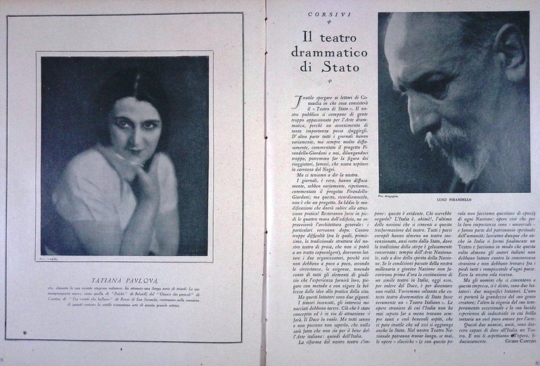 Comoedia di Dicembre 1926 Pavlova Pirandello Schure Herczeg Pitoeff Jia …