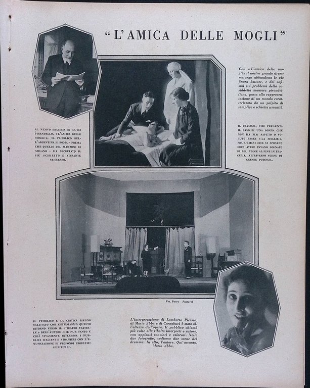 Comoedia di Maggio 1927 Goldoni Spinelly Pekar Erdos Schnitzler Pirandello …