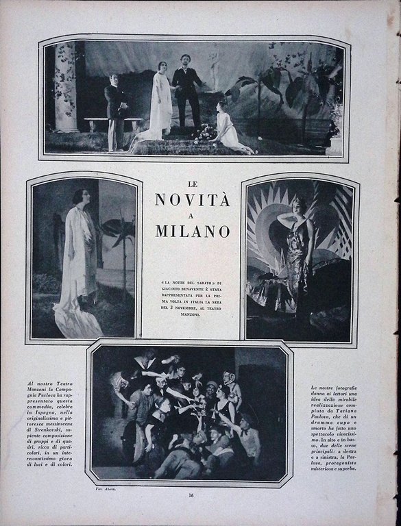 Comoedia di Novembre 1926 Cechov Varaldo Ruzzante Fairbanks Music Halls …