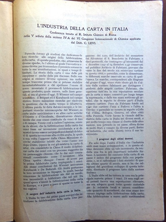 Conferenze e Prolusioni del 1 Febbraio 1908 Industria Carta America …