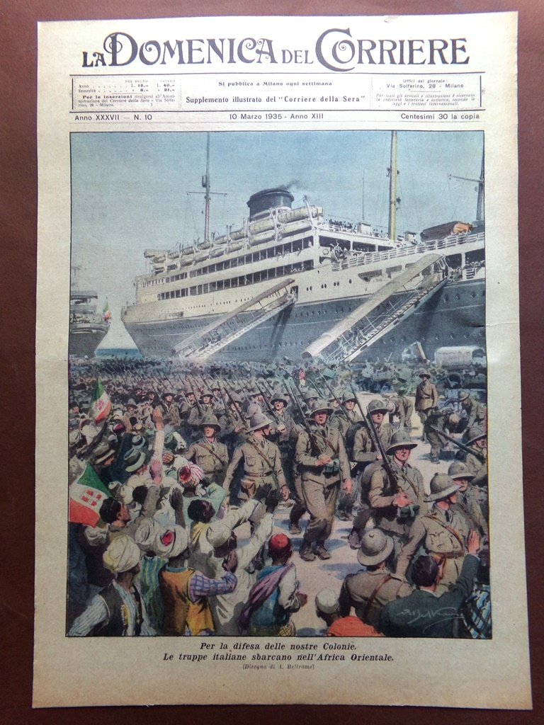 Copertina Domenica Corriere nr. 10 del 1935 Difesa Colonie Sbarco …