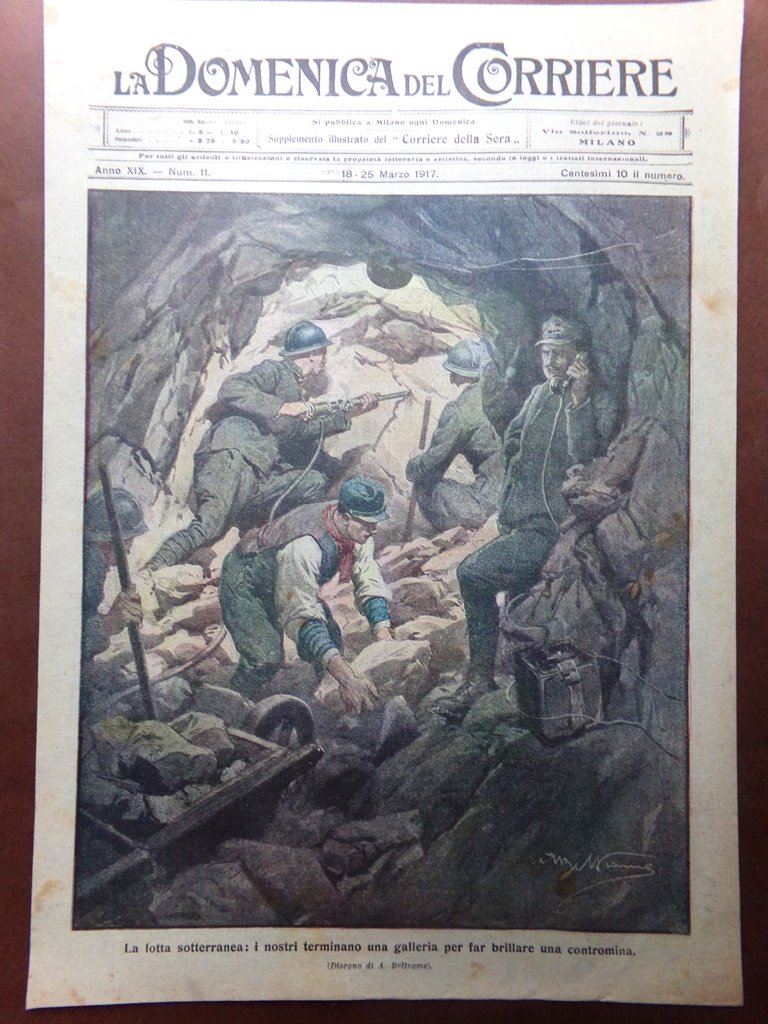 Copertina Domenica Corriere nr. 11 del 1917 WW1 Lotta Sotterranea …