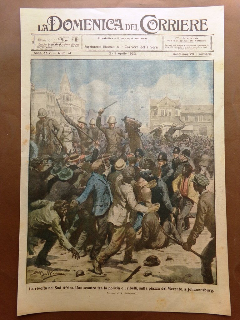 Copertina Domenica Corriere nr. 14 del 1922 Rivolta in Sudafrica …