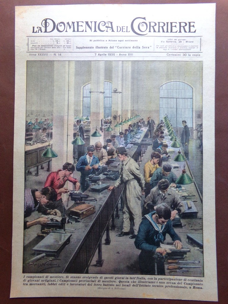 Copertina Domenica Corriere nr. 14 del 1935 Campionati Mestiere Artigiani …