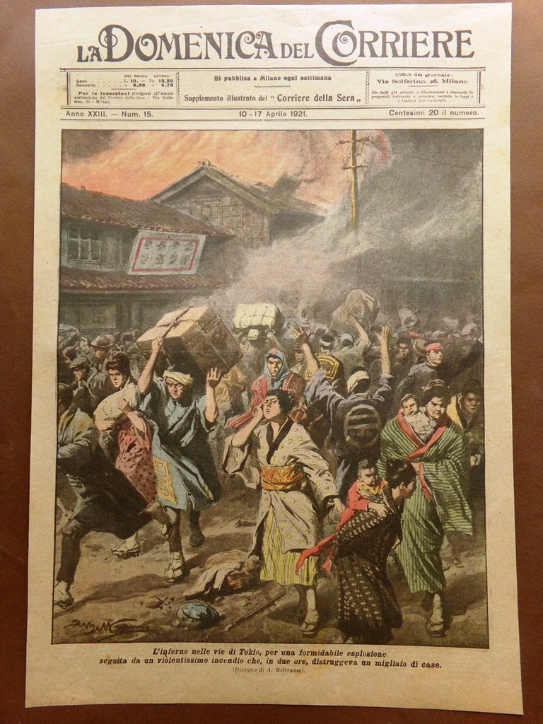 Copertina Domenica Corriere nr. 15 del 1921 Incendio Esplosione Vie …