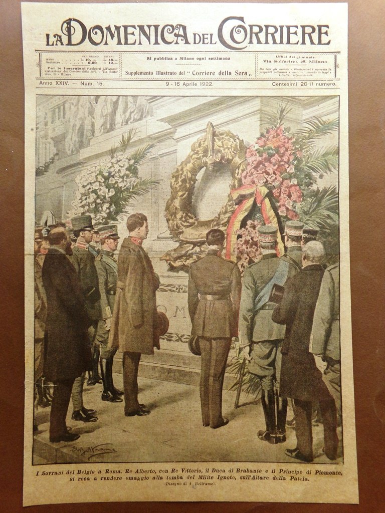 Copertina Domenica Corriere nr. 15 del 1922 Sovrani Belgio Tomba …