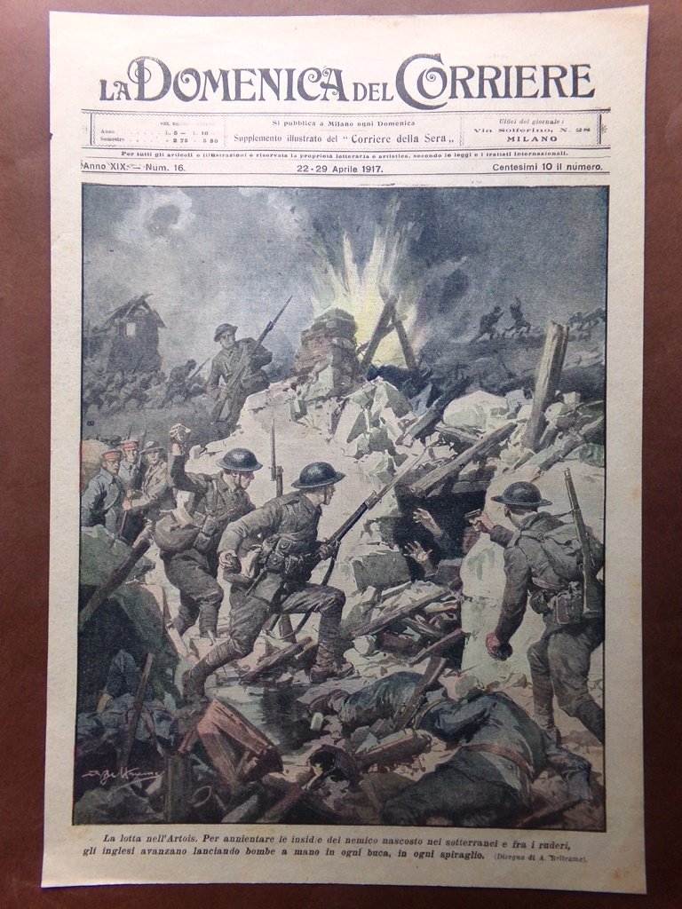 Copertina Domenica Corriere nr. 16 del 1917 WW1 Lotta in …