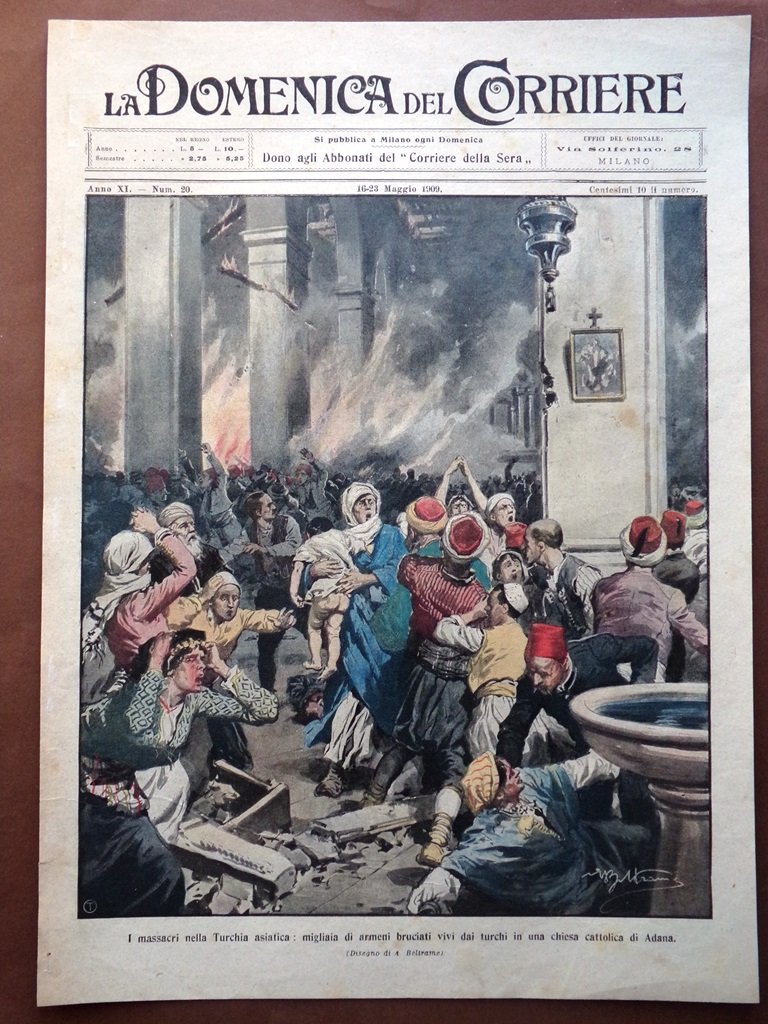 Copertina Domenica Corriere nr. 20 del 1909 Massacri Turchia Chiesa …