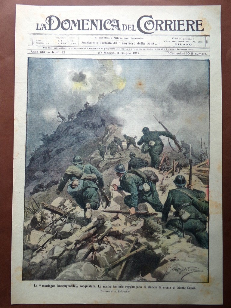 Copertina Domenica Corriere nr. 21 del 1917 WW1 Conquista Monte …