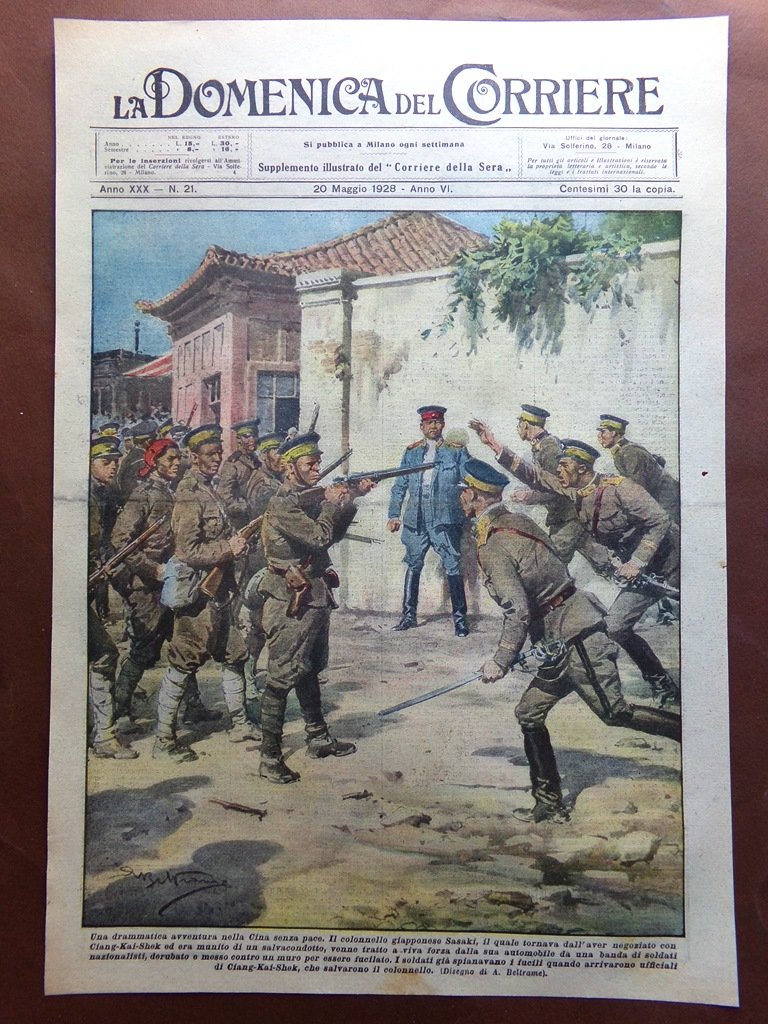 Copertina Domenica Corriere nr. 21 del 1928 Chiang Kai-shek Sasaki …