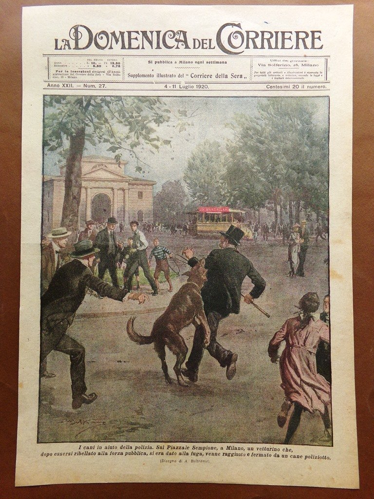 Copertina Domenica Corriere nr. 27 del 1920 Cane Poliziotto Piazzale …