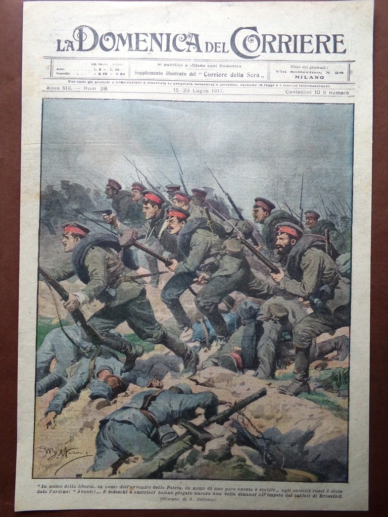 Copertina Domenica Corriere nr. 28 del 1917 WW1 Impeto Soldati …