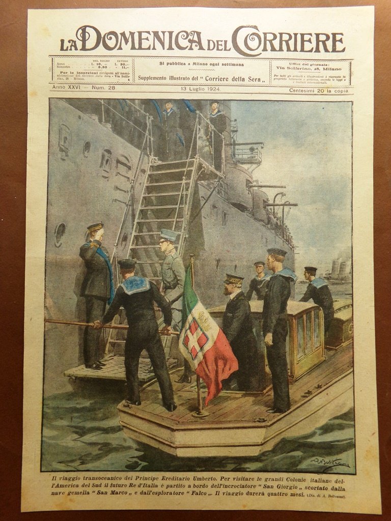 Copertina Domenica Corriere nr. 28 del 1924 Viaggio Principe Ereditario …