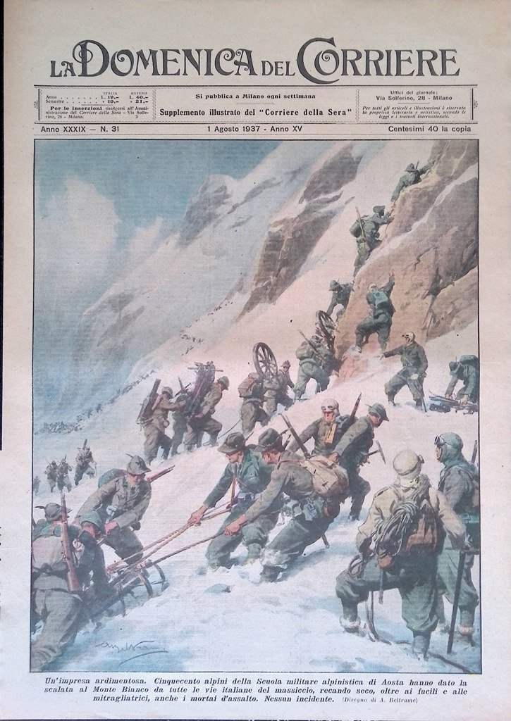 Copertina Domenica Corriere nr. 31 del 1937 Alpini Scalata al …