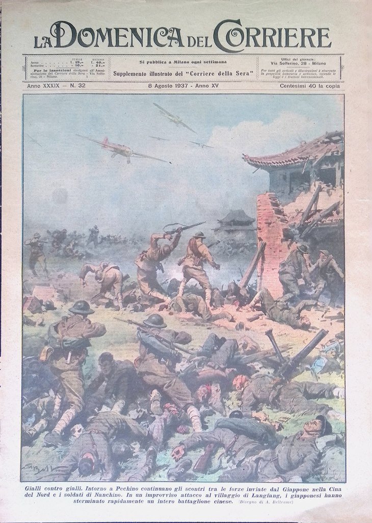 Copertina Domenica Corriere nr. 32 del 1937 Guerra tra Cina …